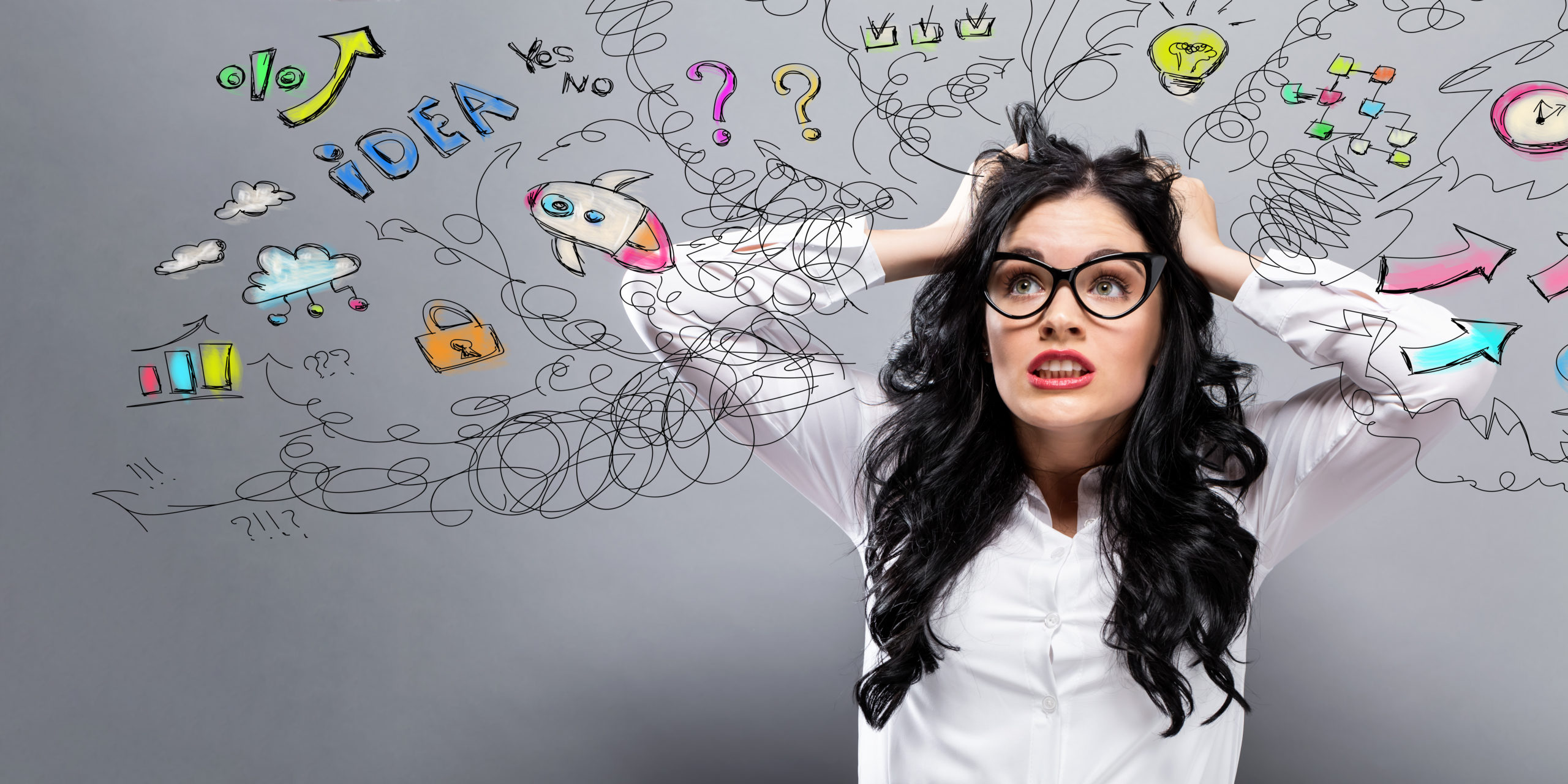 Woman struggling to organize mind.